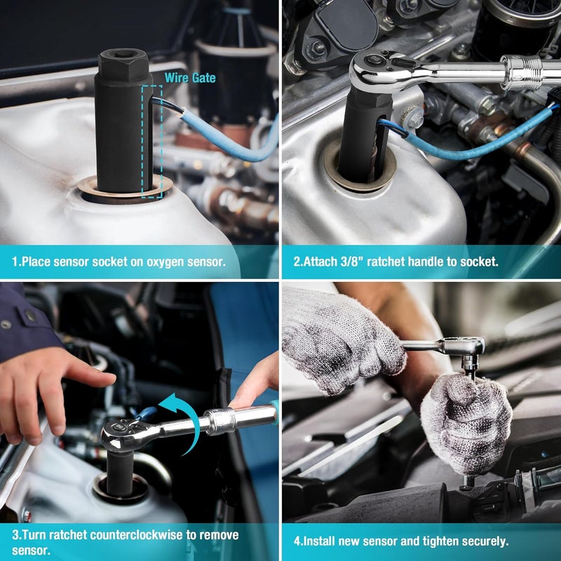 DURATECH O2 Oxygen Sensor Socket 3/8" Drive x 7/8"(22mm), Oxygen Sensor Remover Tool Chrome-Vanadium Steel with Side Wire Gate, O2 Removal and Installation - Image 4